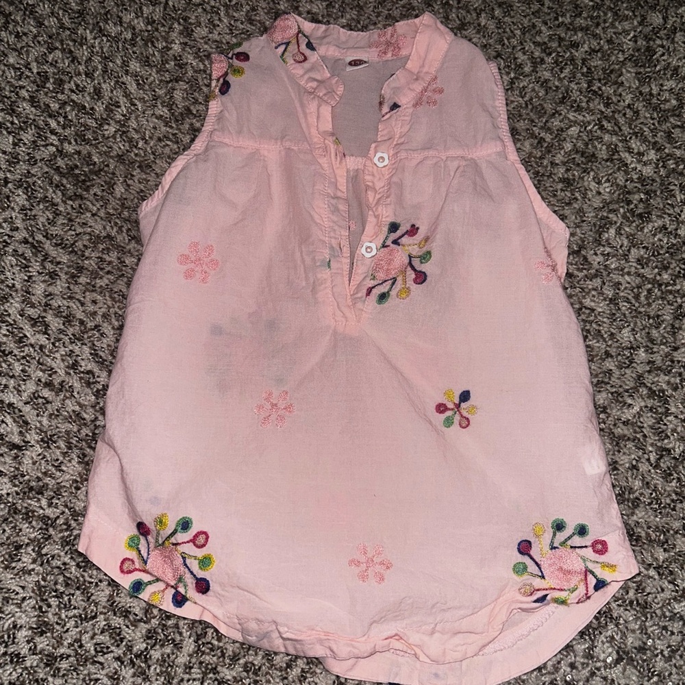 Pink Sleeveless Top with Embroidered Floral Design